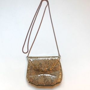Whiting & Davis Mini Gold Pedal Flap Crossbody Bag